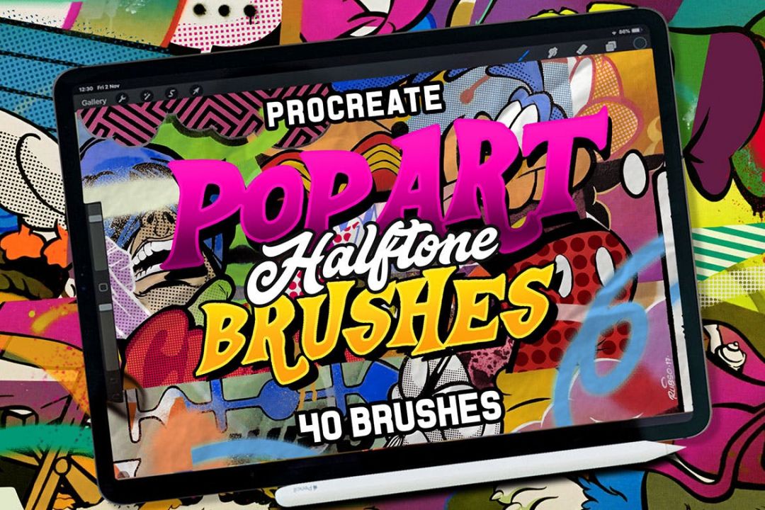 时尚街头涂鸦风格的pop art halftone brushes kit procreate笔刷